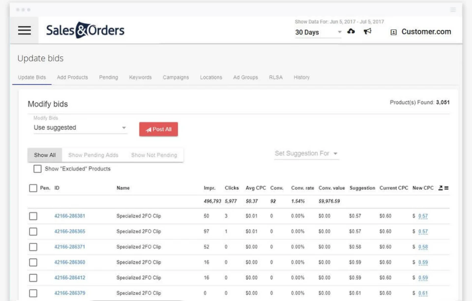 screenshot of Sales & Orders